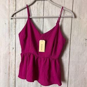 Monteau Women's Pink Peplum  Thin Strap Top Sz M